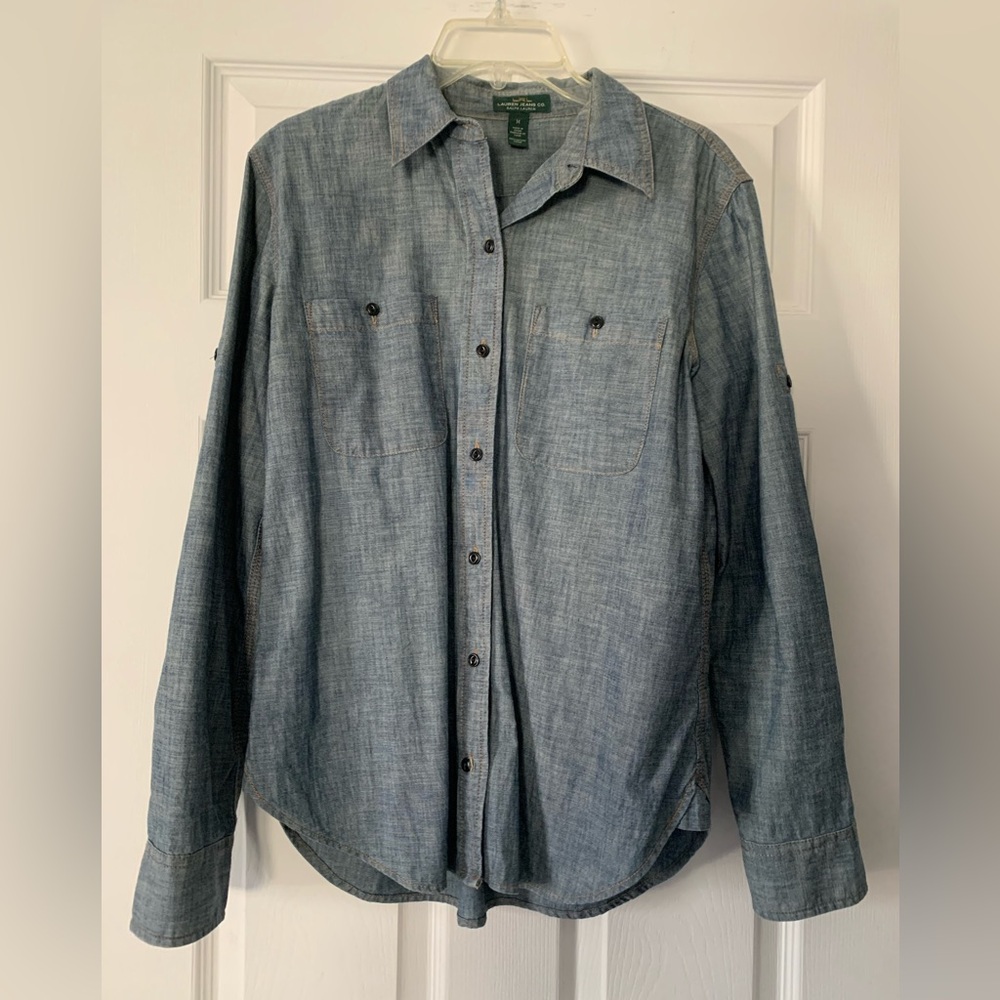 Lauren Ralph Lauren Denim Shirt Women’s Medium Long Sleeve Roll Tab Button Down